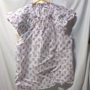 J Crew Purple And White Floral Ruffle Sleeve Blouse Size Small NWT